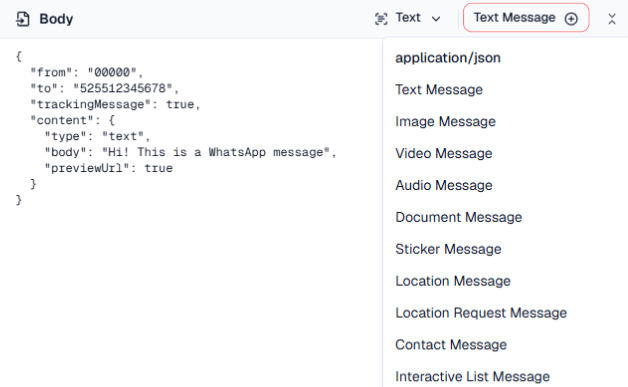 WhatsApp request type selector